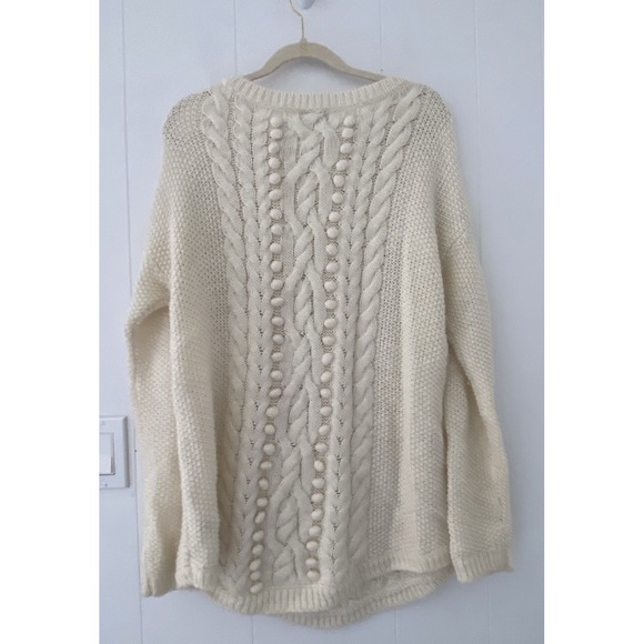Talbots Womens Large Ivory Wool Blend Cable Knit Sweater Baubles Cozy Warm - Picture 2 of 4